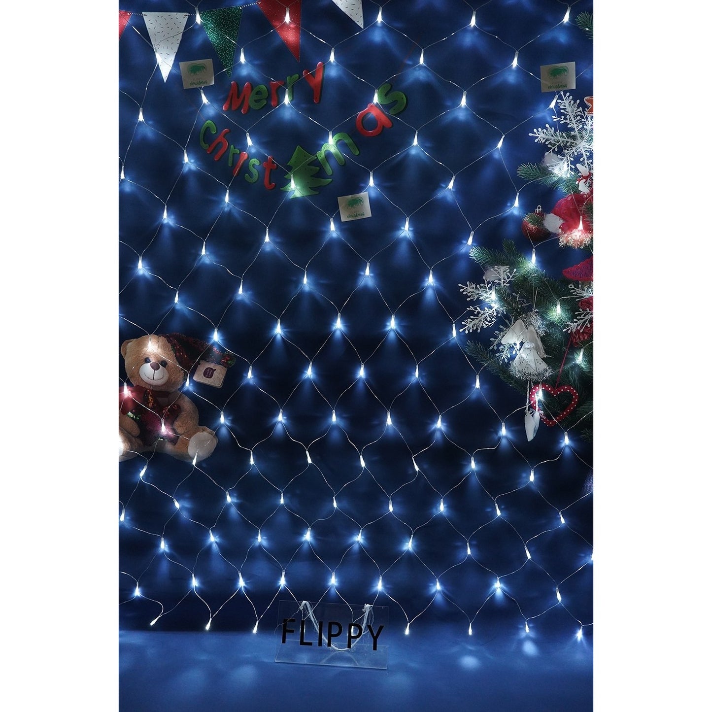 Sectiune Instalatie de Craciun Flippy, Tip Plasa, 160 LED-uri, 3 m x 1 m, 8 jocuri de lumini, Interconectabila, Fir transparent, Alb rece-1