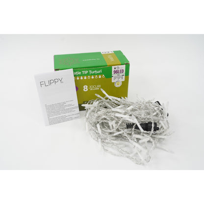 Sectiune Instalatie de Craciun Flippy® Tip Turturi, 8 jocuri de lumini 3 m, 96 LED-uri, Interconectabila, Fir Transparent, Alb Cald, Atentie! nu contine alimentator-3