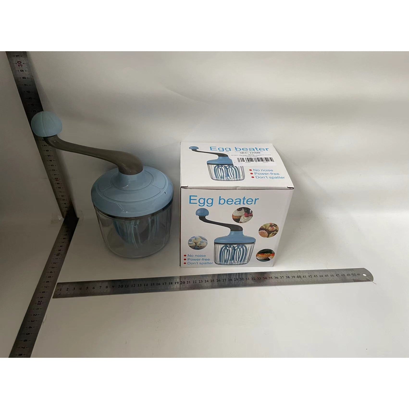 Mixer Manual, Flippy, pentru Oua Smantana Frisca Aluat, Maner Plastic, Usor de Utilizat si Depozitat, Bol Transparent, Albastru-1