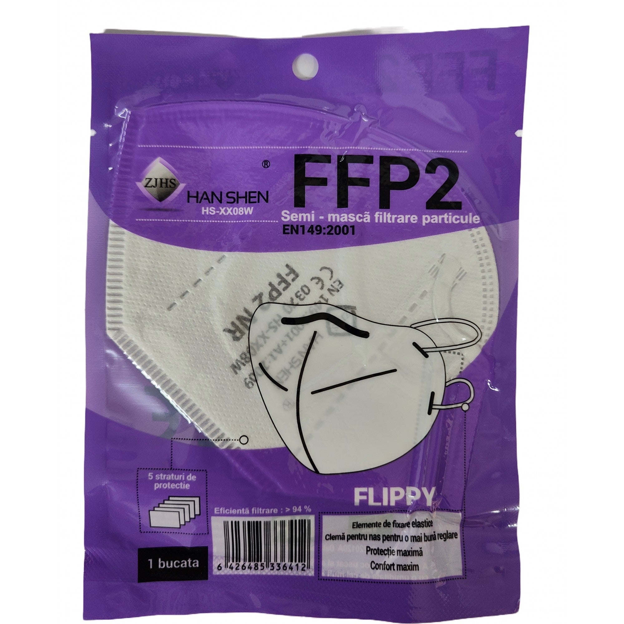Semi masca filtrare particule FFP2, CE 0370-3