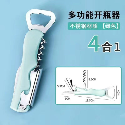 Desfacator de Sticle 4in1, Flippy, Tirbuson, Multifunctional, Inox, 13.5x4x5cm, Albastru-0