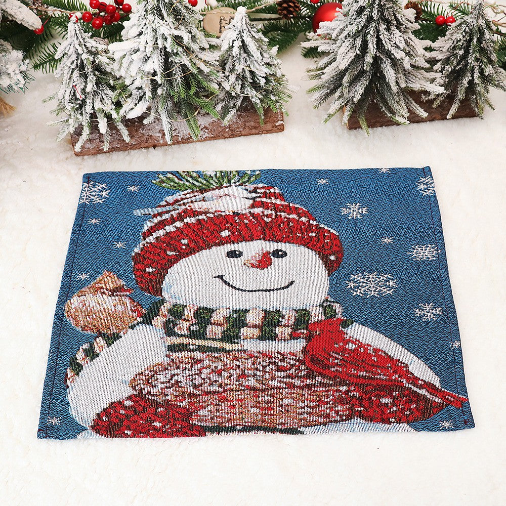 Servet de Masa, Flippy, Model Om de Zapada si Ninsoare, Tematica Craciun, Prosop pentru Masa, Bumbac si Fibre Sintetice, 43x33 cm, Albastru-4