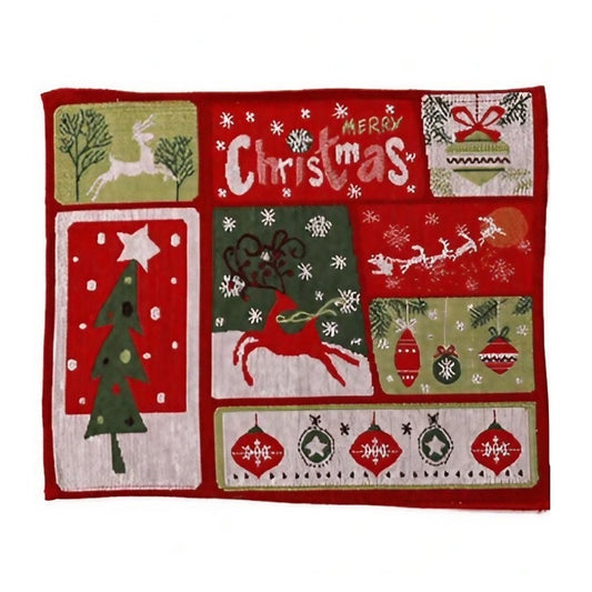 Servet de Masa, Flippy, Model Ren, Brad si Globulete, Scris Merry Christmas, Tematica Craciun, Prosop pentru Masa, 47x33 cm, Bumbac si Fibre Sintetice, Rosu-1