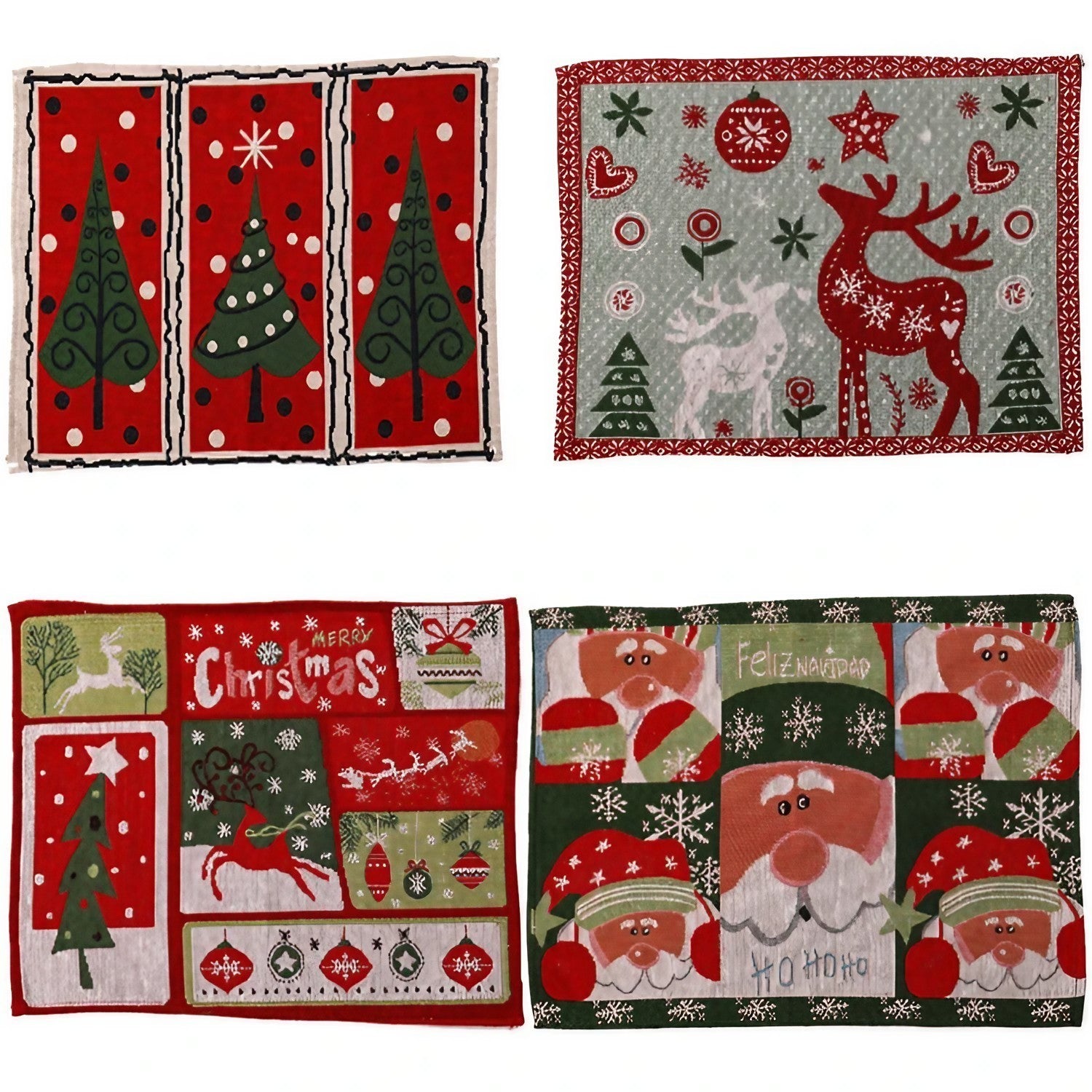 Servet de Masa, Flippy, Model Ren, Brad si Globulete, Scris Merry Christmas, Tematica Craciun, Prosop pentru Masa, 47x33 cm, Bumbac si Fibre Sintetice, Rosu-2