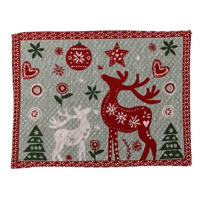 Servet de Masa, Flippy, Model Ren si Globuri, Tematica Craciun, Prosop pentru Masa, 47x33 cm, Bumbac si Fibre Sintetice, Rosu-0