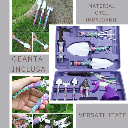 Set 10 accesorii pentru gradinarit Flippy, geanta depozitare inclusa, otel inoxidabil, 37 x 28 cm, mov-4