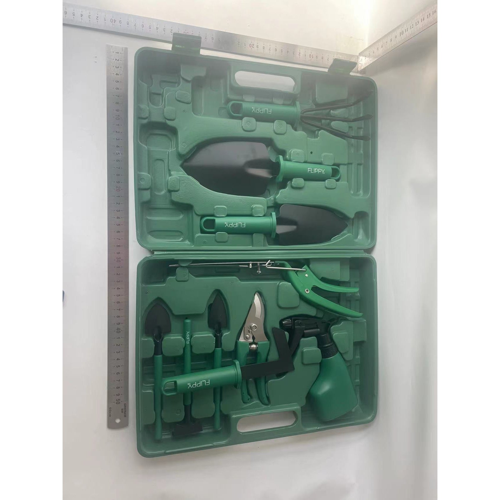 Set 10 accesorii pentru gradinarit Flippy, geanta depozitare inclusa, otel inoxidabil, 37 x 28 cm, verde-9