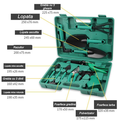 Set 10 accesorii pentru gradinarit Flippy, geanta depozitare inclusa, otel inoxidabil, 37 x 28 cm, verde-6