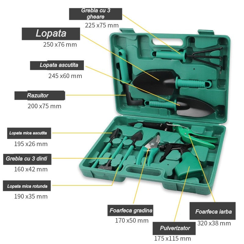 Set 10 accesorii pentru gradinarit Flippy, geanta depozitare inclusa, otel inoxidabil, 37 x 28 cm, verde-6