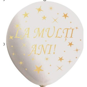 Set 10 Baloane din Latex, Flippy, Model Party, La Multi Ani, 23 cm, Albe, 2.2 g-0