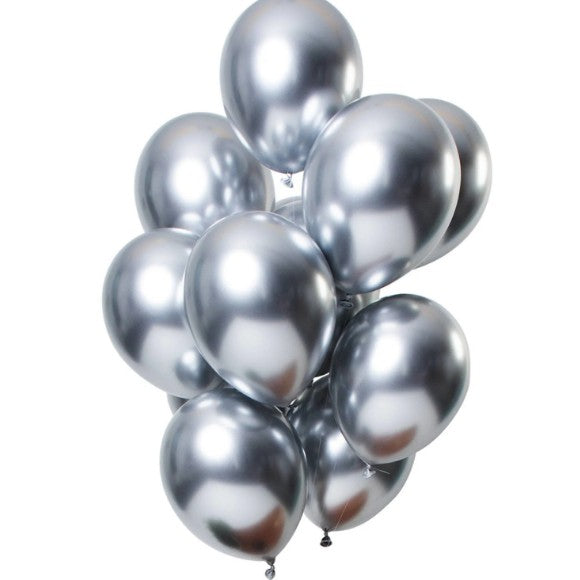 Set 10 Baloane din Latex Chrome, Flippy, Model Party, 13 cm, Silver, 1 g-0