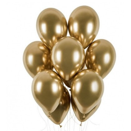 Set 10 Baloane din Latex Chrome, Flippy, Model Party, 13 cm, Gold, 1 g-0