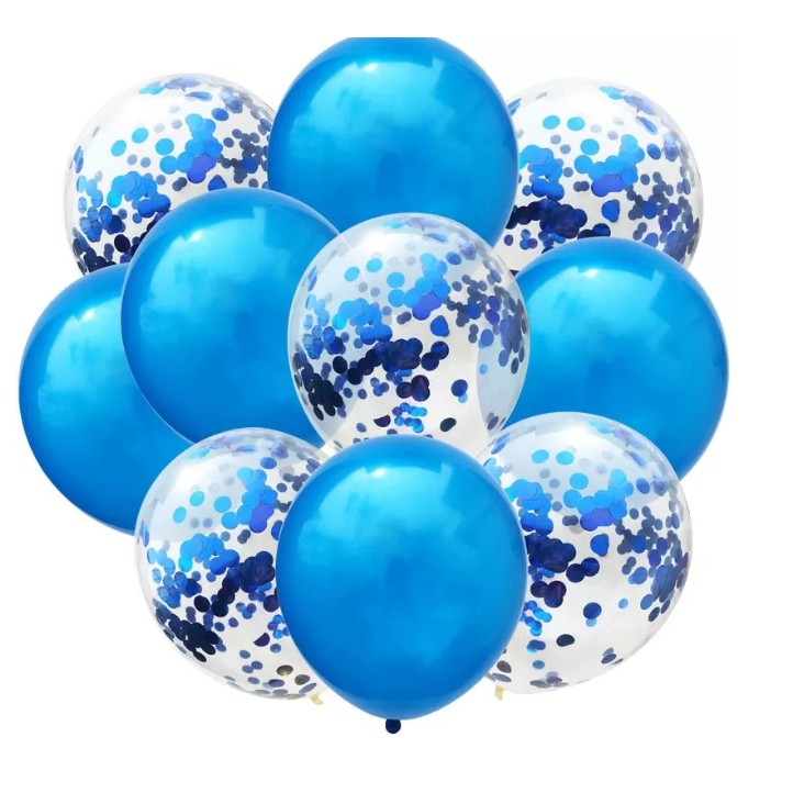 Set 10 Baloane din Latex, Flippy, Model Party Confetti, 5 x Confetti, 5 x Albastru, 25 cm, 2.2g-0