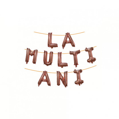 Set 10 Baloane din Folie Metalizata, Flippy, Figurine Litere, Model La multi ani, Tema Aniversare, 40 cm, Ambalaj Individual, Pai Inclus,  Umflare cu Aer sau Heliu, Bej-1
