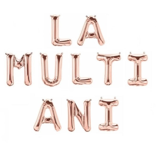 Set 10 Baloane din Folie Metalizata, Flippy, Figurine Litere, Model La multi ani, Tema Aniversare, 40 cm, Ambalaj Individual, Pai Inclus,  Umflare cu Aer sau Heliu, Bej-0