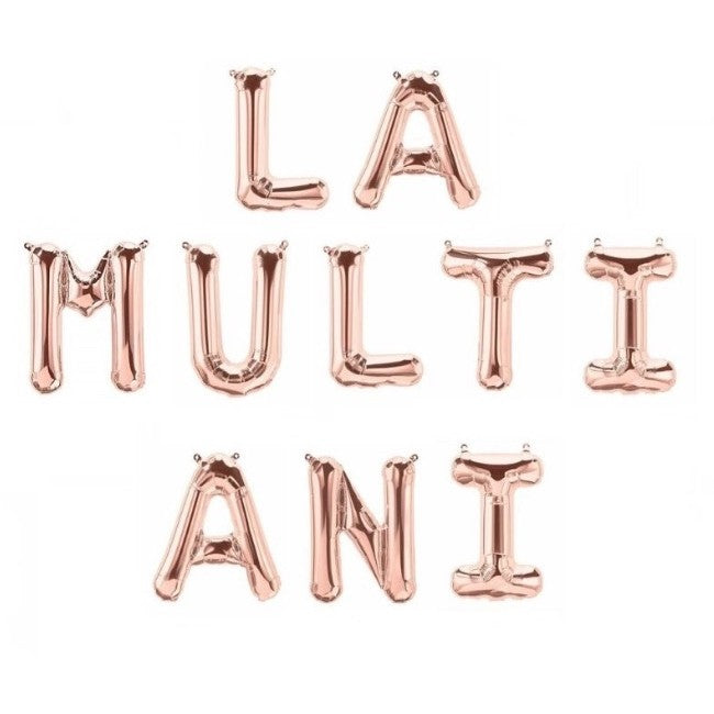 Set 10 Baloane din Folie Metalizata, Flippy, Figurine Litere, Model La multi ani, Tema Aniversare, 40 cm, Ambalaj Individual, Pai Inclus,  Umflare cu Aer sau Heliu, Bej-0