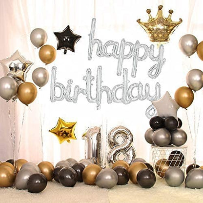 Set 10 Baloane din Folie Metalizata, Flippy, Figurine Litere, Model Scris de Mana Happy Birthday, Tema Aniversare, 40 cm, Ambalaj Individual, Pai Inclus, Umflare cu Aer sau Heliu, Argintiu-2