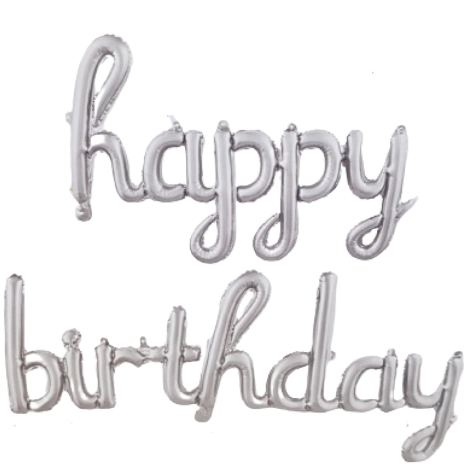 Set 10 Baloane din Folie Metalizata, Flippy, Figurine Litere, Model Scris de Mana Happy Birthday, Tema Aniversare, 40 cm, Ambalaj Individual, Pai Inclus, Umflare cu Aer sau Heliu, Argintiu-4