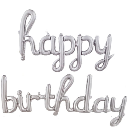 Set 10 Baloane din Folie Metalizata, Flippy, Figurine Litere, Model Scris de Mana Happy Birthday, Tema Aniversare, 40 cm, Ambalaj Individual, Pai Inclus, Umflare cu Aer sau Heliu, Argintiu-4