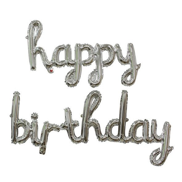 Set 10 Baloane din Folie Metalizata, Flippy, Figurine Litere, Model Scris de Mana Happy Birthday, Tema Aniversare, 40 cm, Ambalaj Individual, Pai Inclus, Umflare cu Aer sau Heliu, Argintiu-0