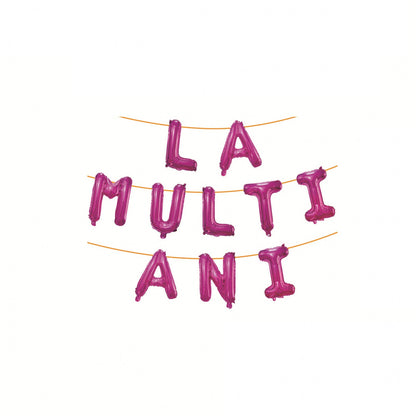 Set 10 Baloane din Folie Metalizata, Flippy, Figurine Litere, Model La multi ani, Tema Aniversare, 40 cm, Ambalaj Individual, Pai Inclus,  Umflare cu Aer sau Heliu, Roz-1