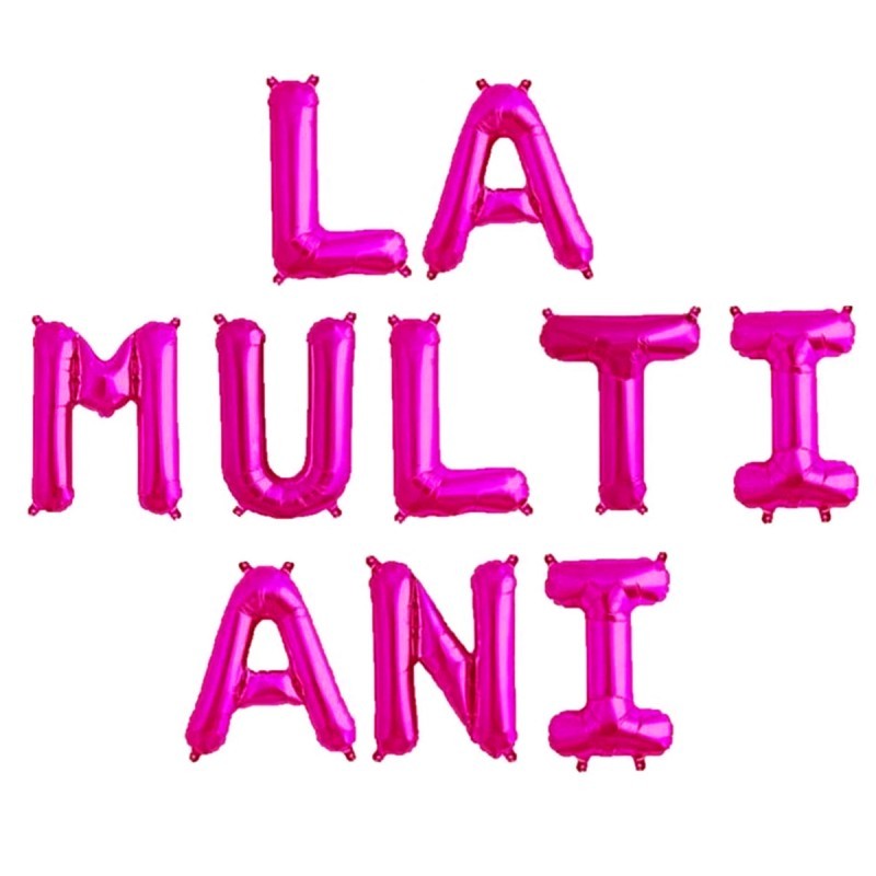 Set 10 Baloane din Folie Metalizata, Flippy, Figurine Litere, Model La multi ani, Tema Aniversare, 40 cm, Ambalaj Individual, Pai Inclus,  Umflare cu Aer sau Heliu, Roz-0