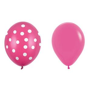Set 10 Baloane din Latex, Flippy, Model Party cu Buline si Simple, 30 cm, Fucsia, 2.8 g-0