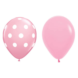 Set 10 Baloane din Latex, Flippy, Model Party cu Buline si Simple, 30 cm, Roz, 2.8 g-0