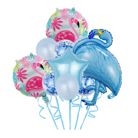 Set 10 Baloane Folie si Latex Flamigo Party, 60 -90 cm, Albastru-0