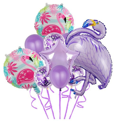 Set 10 Baloane Folie si Latex Flamigo Party, 60 -90 cm, Mov-0