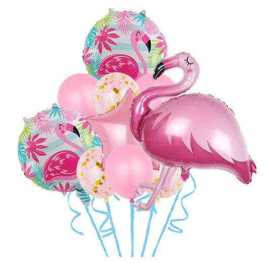 Set 10 Baloane Folie si Latex Flamigo Party, 60 -90 cm, Rose-0