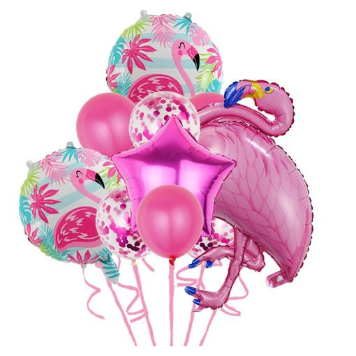 Set 10 Baloane Folie si Latex Flamigo Party, 60 -90 cm, Roz-0