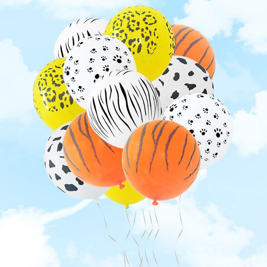 Set 10 Baloane din Latex, Flippy, Model Party Animal Print, 3x Portocaliu, 3x Galben, 4x Alb, 23 cm, 1.4g-0