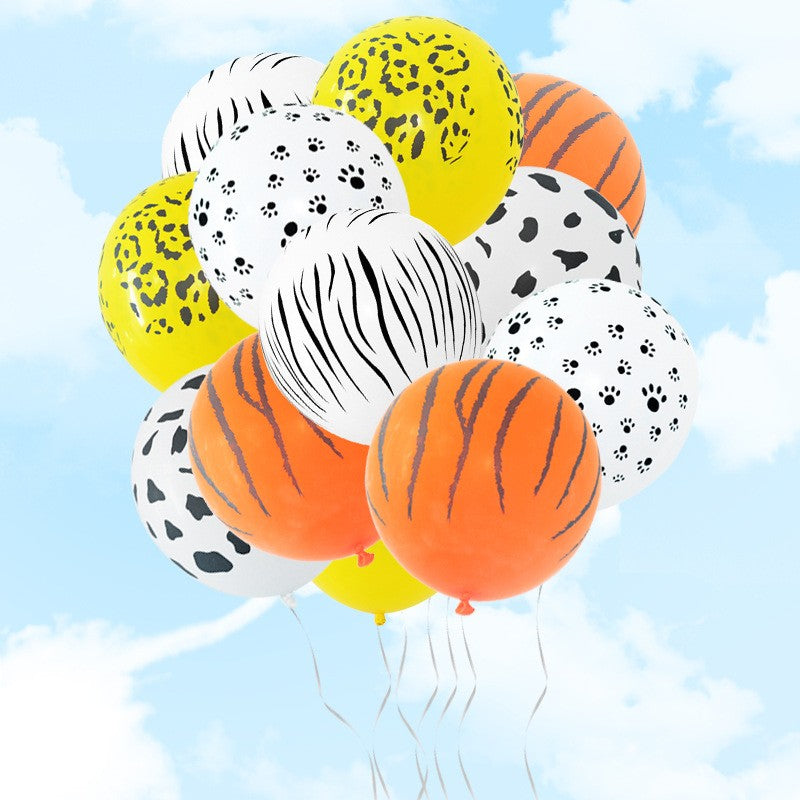 Set 10 Baloane din Latex, Flippy, Model Party Animal Print, 3x Portocaliu, 3x Galben, 4x Alb, 23 cm, 1.4g-0