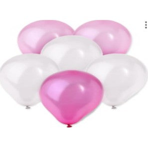 Set 10 Baloane din Latex Metalizate, Flippy, Model Party, 23 cm, Alb, Roz, 2.2 g-0