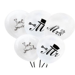 Set 10 Baloane din Latex, Flippy, Model Party Casatorie, Mr&Mrs Just Married, 30 cm, Alb, 2.8 g-0