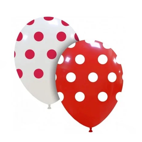 Set 10 Baloane din Latex, Flippy, Model Party cu Buline, 30 cm, Alb Rosu, 2.8 g-0
