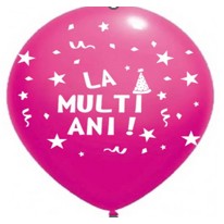 Set 10 Baloane din Latex, Flippy, Model Party, La Multi Ani, 23 cm, Roz, 2.2 g-0
