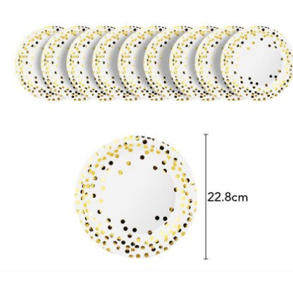 Set 10 farfurii, Flippy, diametru 23 cm, alb/auriu-0
