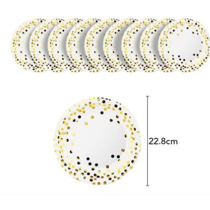 Set 10 farfurii, Flippy, diametru 23 cm, alb/auriu-0