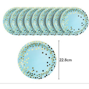 Set 10 farfurii, diametru 23 cm, albastru/auriu-0