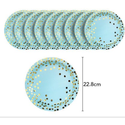 Set 10 farfurii, diametru 23 cm, albastru/auriu-0