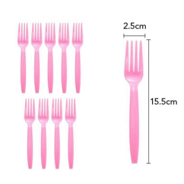 Set 10 furculite de unica folosinta 15.5 x 2.5 cm, roz-0