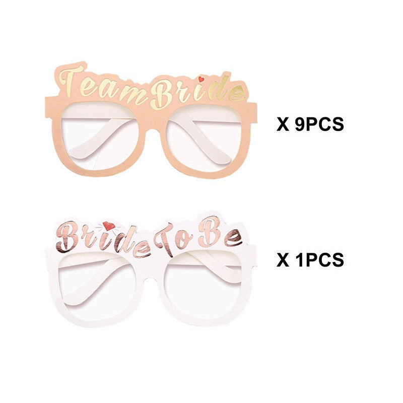 Set 10 Ochelari, Flippy, Tematica Petrecerea Burlacitelor, Model Team Bride, 9x Roz, 1x Alb-0