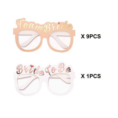Set 10 Ochelari, Flippy, Tematica Petrecerea Burlacitelor, Model Team Bride, 9x Roz, 1x Alb-0