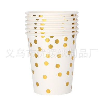 Set 10 pahare de carton, Flippy, model buline aurii, 250ml, alb-0