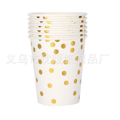 Set 10 pahare de carton, Flippy, model buline aurii, 250ml, alb-0