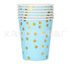 Set 10 pahare de carton, model buline aurii, 250ml, albastru-0