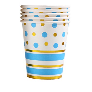 Set 10 pahare de carton, model buline colorate, 250ml, albastru-0