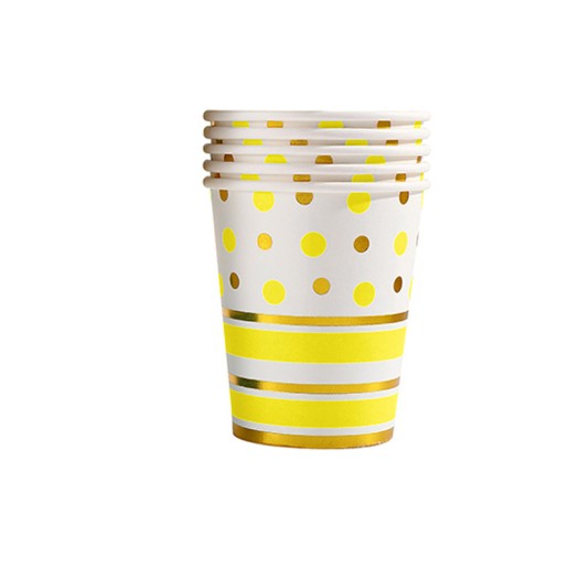 Set 10 pahare de carton, model buline colorate, 250ml, auriu-0